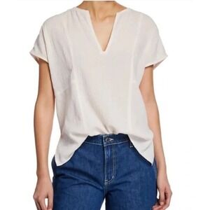 Vince Pink Cap‎ Sleeve Blouse Cotton Split Neck Popover Boxy Gauzy Clean Girl XS